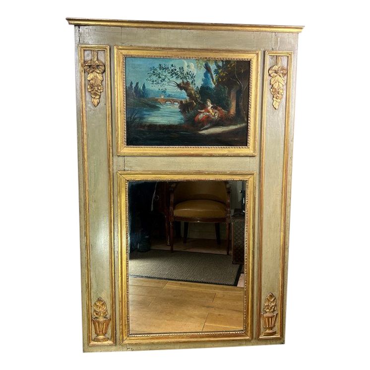 XVIIIth CENTURY LAMQUED WOOD TRUMEAU LOUIS XVI PERIOD WITH ORIGINAL PAINTING