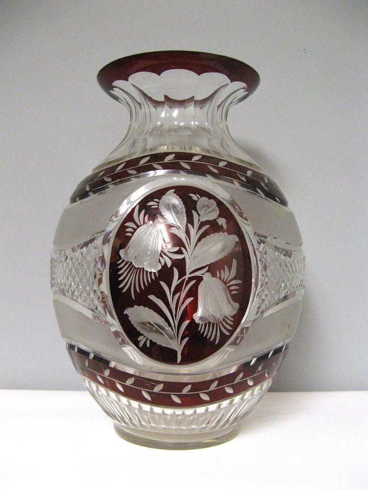 Bohemian Engraved Crystal Vase XIXth Art Nouveau.