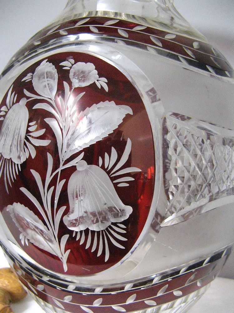 Bohemian Engraved Crystal Vase XIXth Art Nouveau.