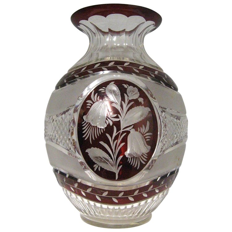 Bohemian Engraved Crystal Vase XIXth Art Nouveau.