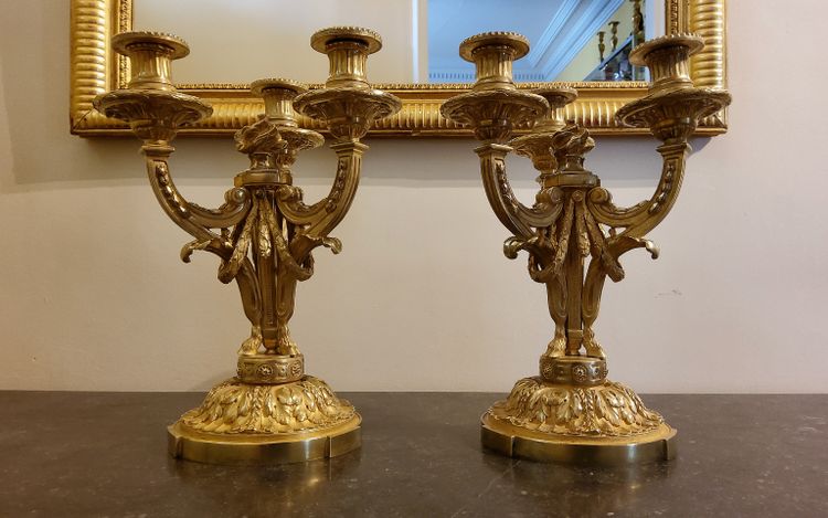 Coppia di candelabri in ormù in stile neoclassico secondo Delafosse JC. XIX secolo