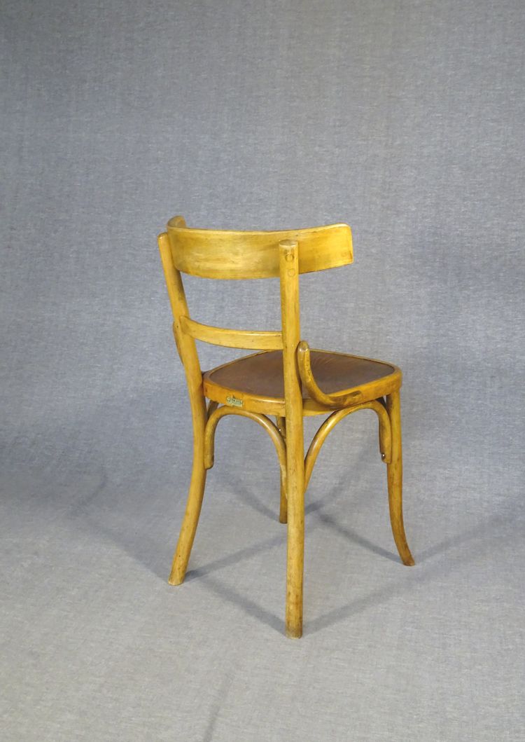 Set von 6 Bistrostühlen FISCHEL Frankreich 1932- Seltene Holzsitze- No Thonet, No Baumann