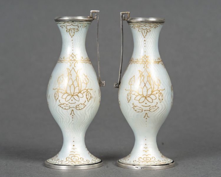 A pair of enamel miniature vases, late 19th century