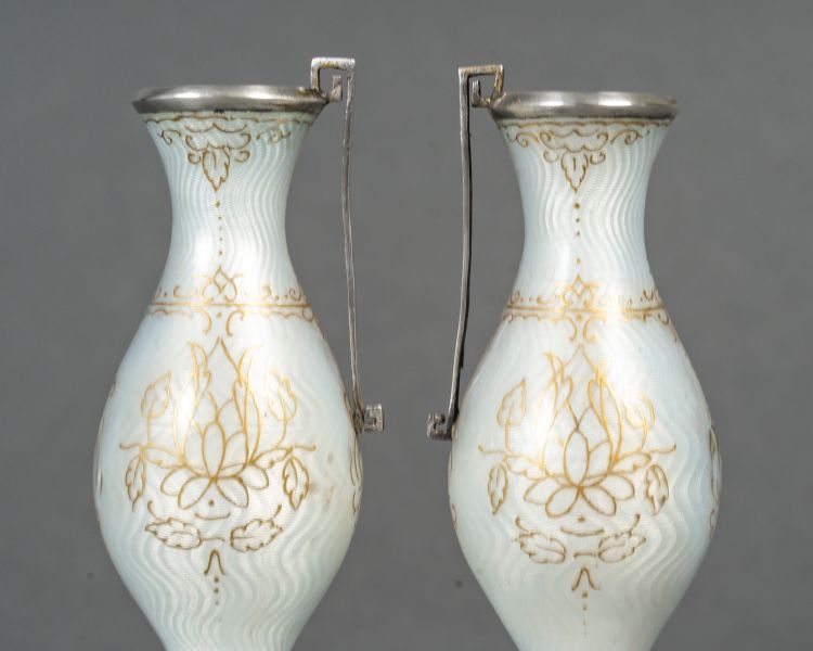 A pair of enamel miniature vases, late 19th century