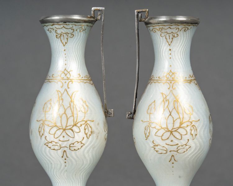 A pair of enamel miniature vases, late 19th century