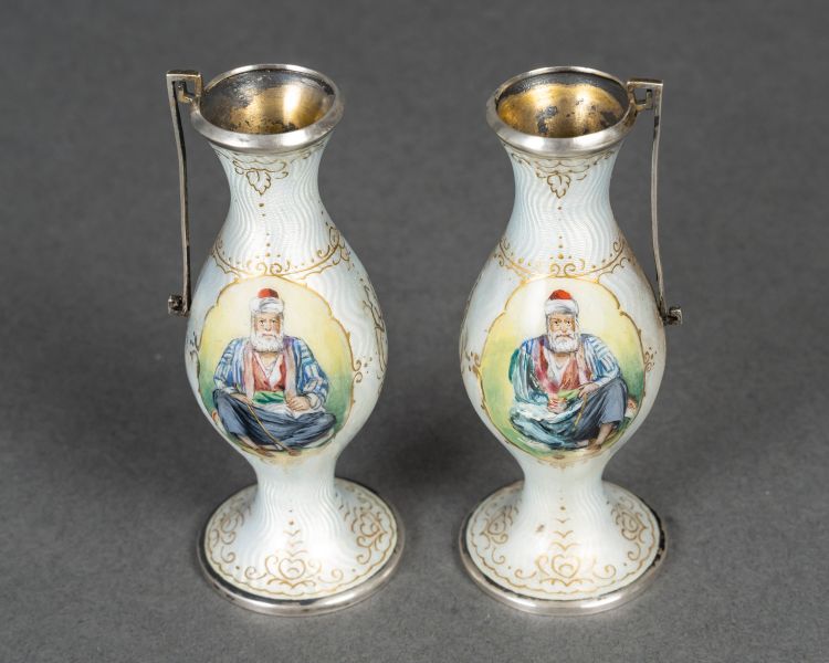 A pair of enamel miniature vases, late 19th century