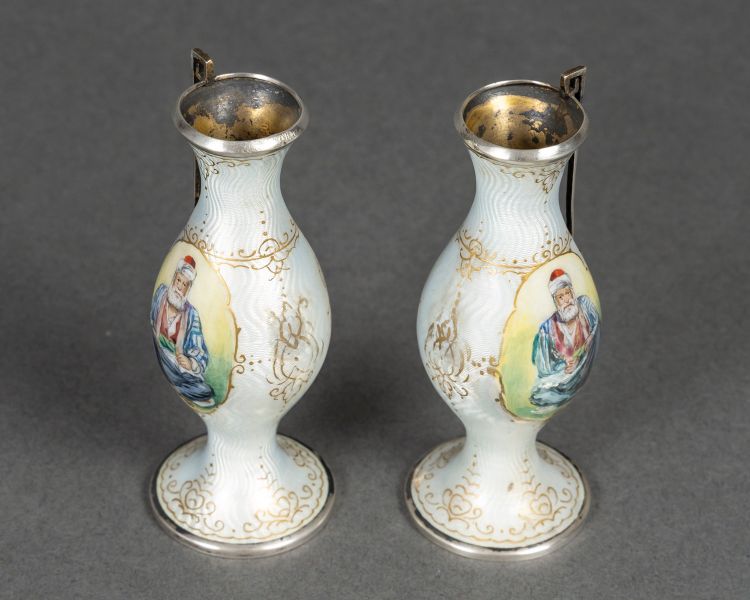 A pair of enamel miniature vases, late 19th century