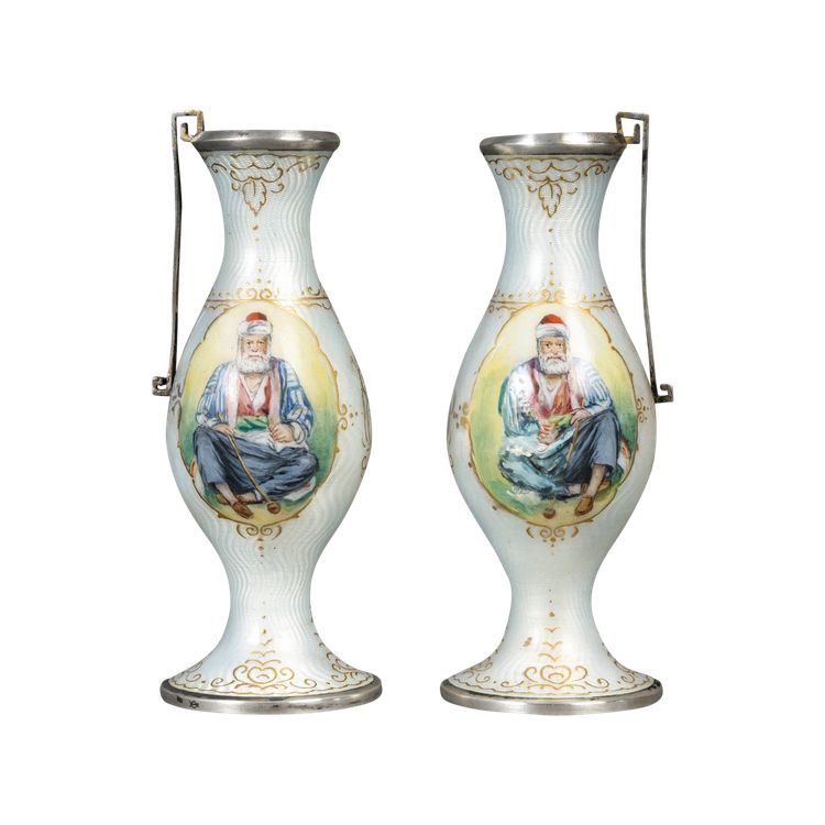 A pair of enamel miniature vases, late 19th century