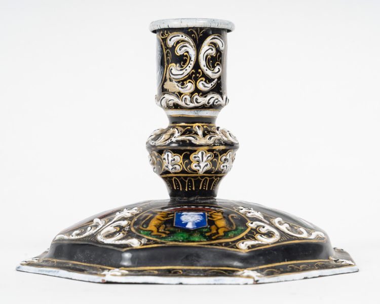 A Renaissance enamel candlestick, late 19th century
