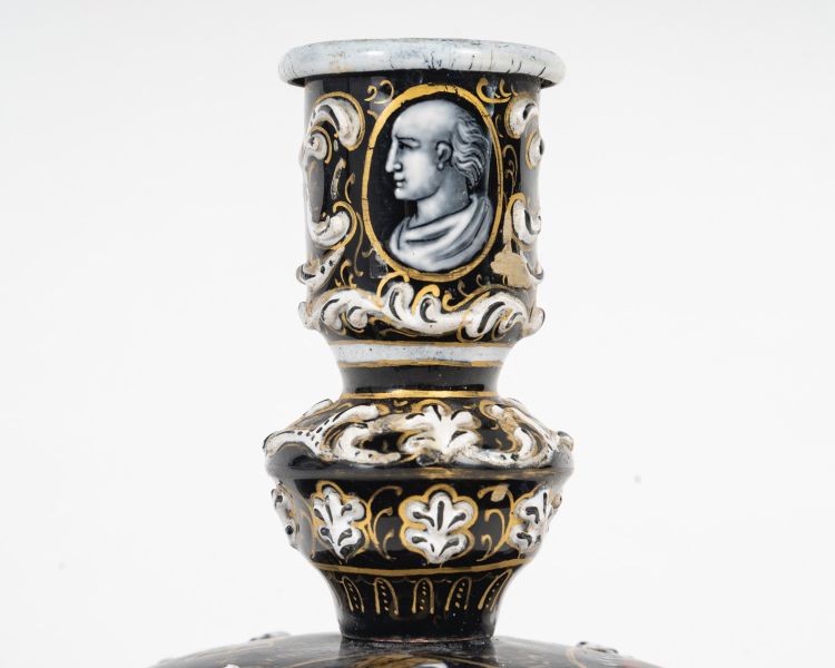A Renaissance enamel candlestick, late 19th century