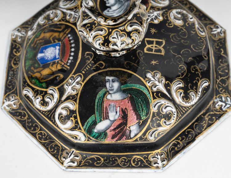 A Renaissance enamel candlestick, late 19th century