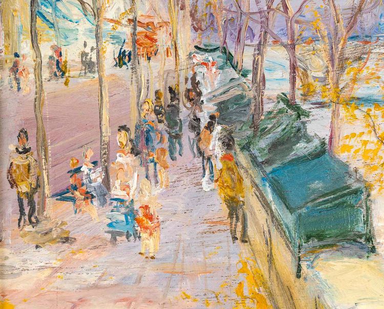 Serge Belloni (1925-2005) - Il Palazzo di Giustizia e i Bouquinistes olio su tavola 1990 ca.