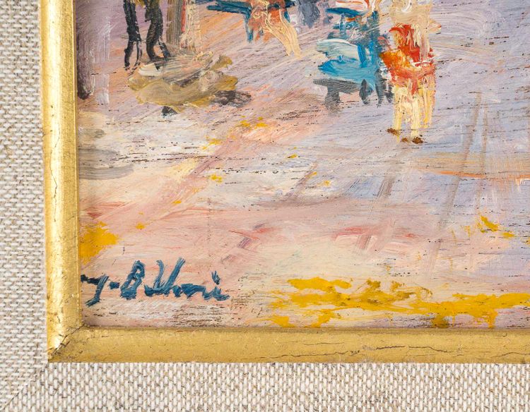 Serge Belloni (1925-2005) - Il Palazzo di Giustizia e i Bouquinistes olio su tavola 1990 ca.