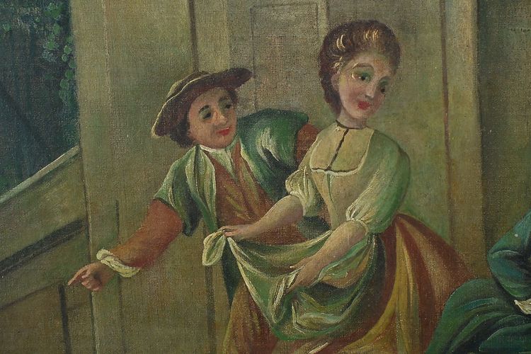 Specchio in legno dipinto Trumeau, stile Luigi XV - Prima metà del XX secolo