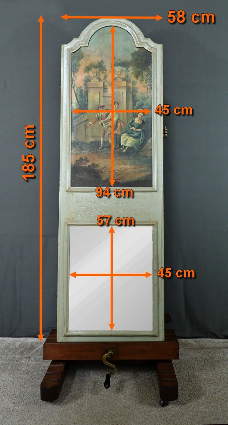 Specchio in legno dipinto Trumeau, stile Luigi XV - Prima metà del XX secolo