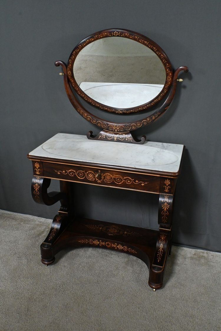 Coiffeuse en Palissandre et Marqueterie, époque Charles X – Début XIXe