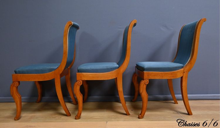 Suite de 6 Chaises en Erable et Merisier, style Charles X – Milieu XXe