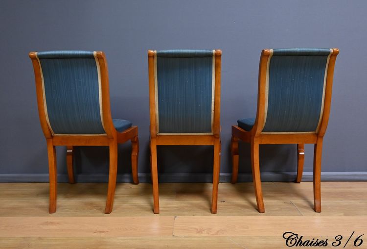 Suite de 6 Chaises en Erable et Merisier, style Charles X – Milieu XXe