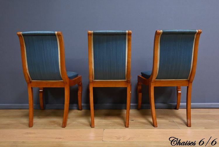 Suite de 6 Chaises en Erable et Merisier, style Charles X – Milieu XXe