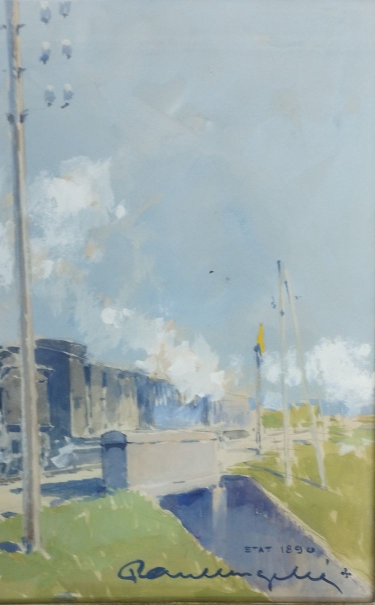 Paul Lengellé " Locomotive ' gouache XX