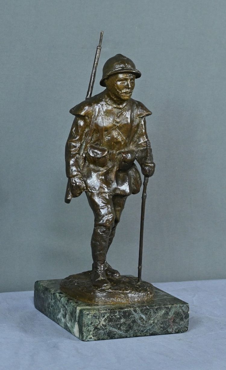 Bronzo "Souvenir de Souchez" di R. Paris - Inizio del XX secolo