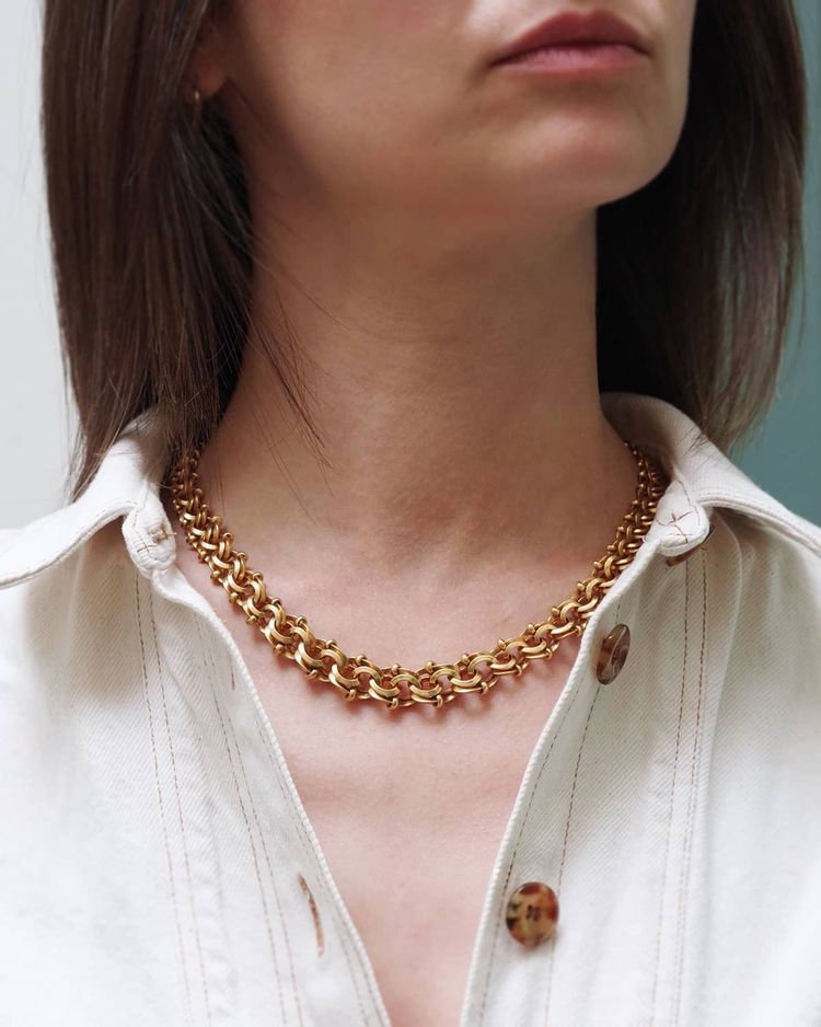 Important collier double maille en or jaune 18k, or massif, maille ancienne, collier napoléon III