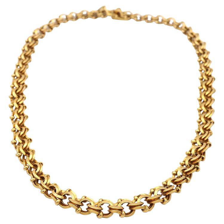 Important collier double maille en or jaune 18k, or massif, maille ancienne, collier napoléon III