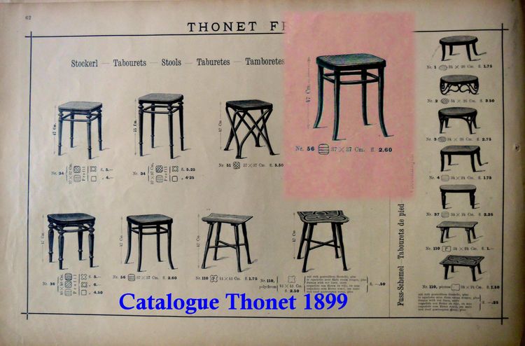 Square Thonet stool, caned, No. 56 circa 1900
