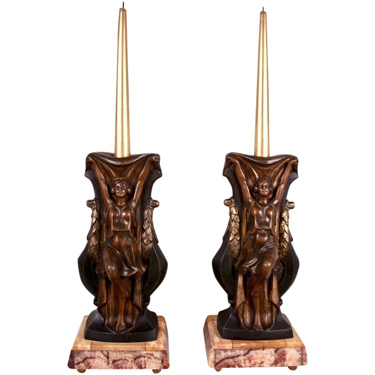 Pair Of Art Deco Candlesticks Signed P. Séga.
