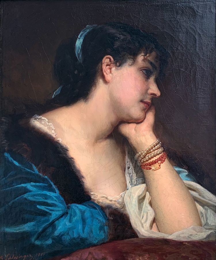 Träumende junge Frau von Leopold SCHLESSINGER (1814 / 1880)
