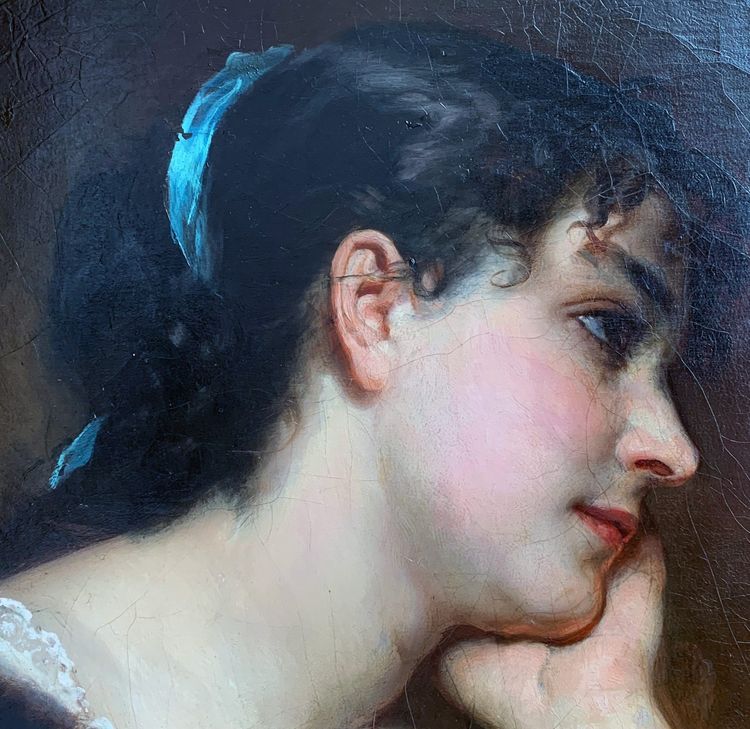 Träumende junge Frau von Leopold SCHLESSINGER (1814 / 1880)