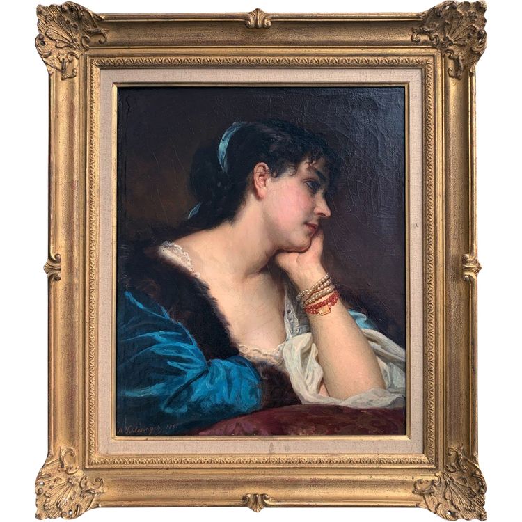 Träumende junge Frau von Leopold SCHLESSINGER (1814 / 1880)