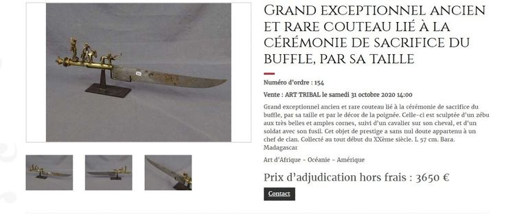 An ancient knife used to sacrifice Zebu during circumcision ceremonies.