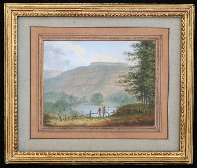 18th Century French School, Circa 1780, Figures Admiring A Lake (lake Nemi?)
