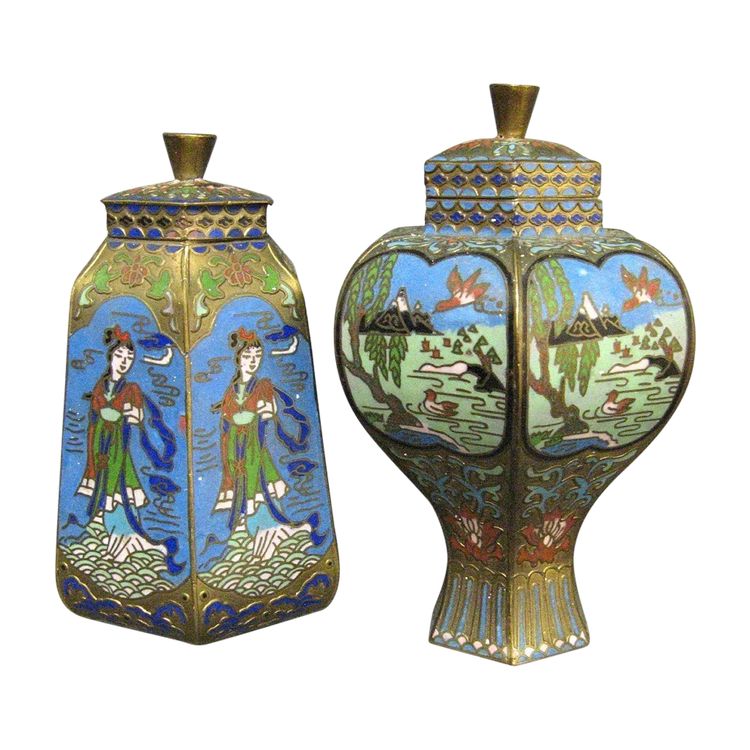 Miniature Chinese Cloisonné Cutlery Pots.