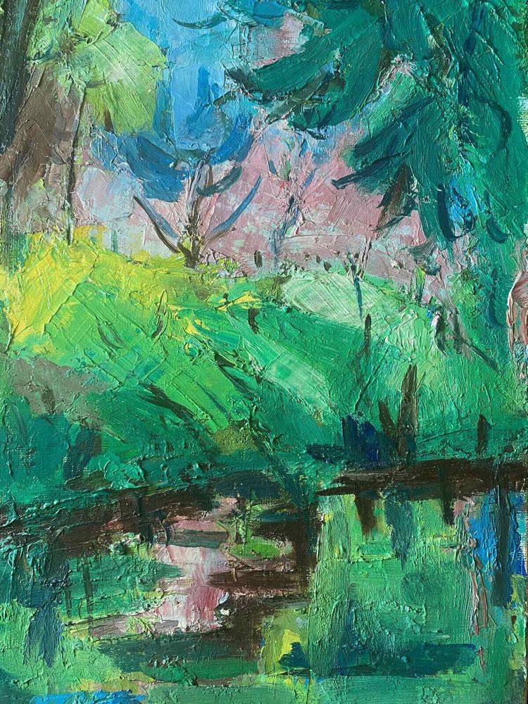 Painting "Reflets dans l'eau" HST from 1942 by Marcelle GUETTA-FATTAL (1922-2009)