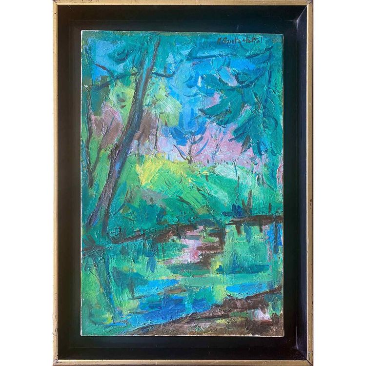 Painting "Reflets dans l'eau" HST from 1942 by Marcelle GUETTA-FATTAL (1922-2009)
