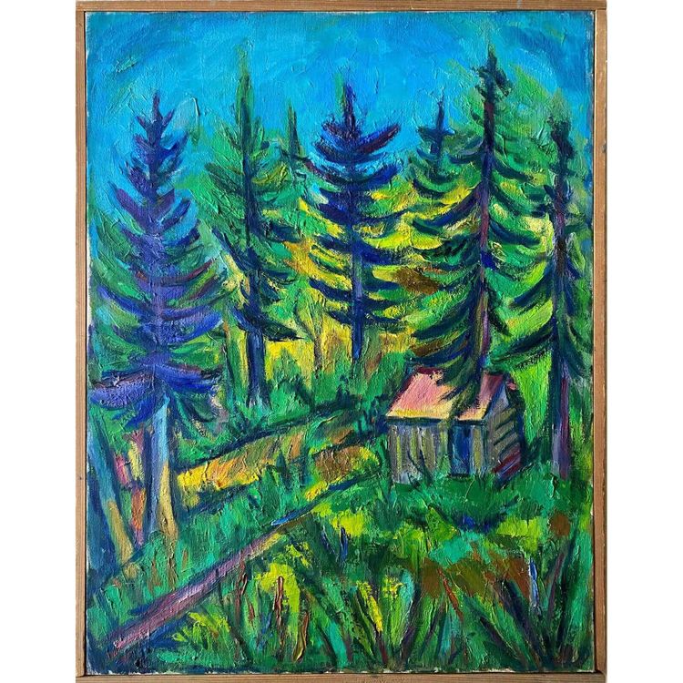 Gemälde "Hütte in den Tannen" Haute Savoie Marcelle GUETTA-FATTAL (1922-2009)