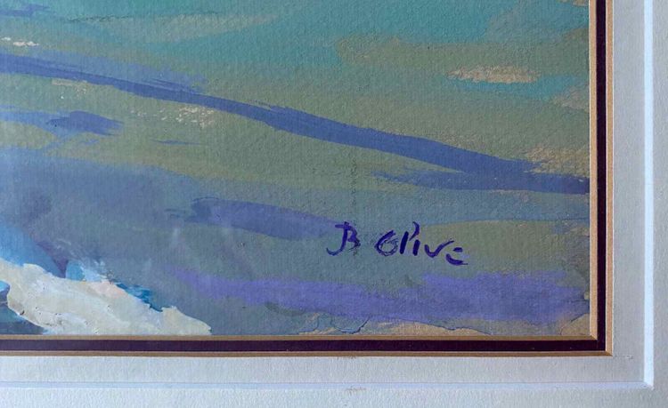 Tableau Marine Signé B. Olive - Bretagne Bord de mer + cadre Montparnasse