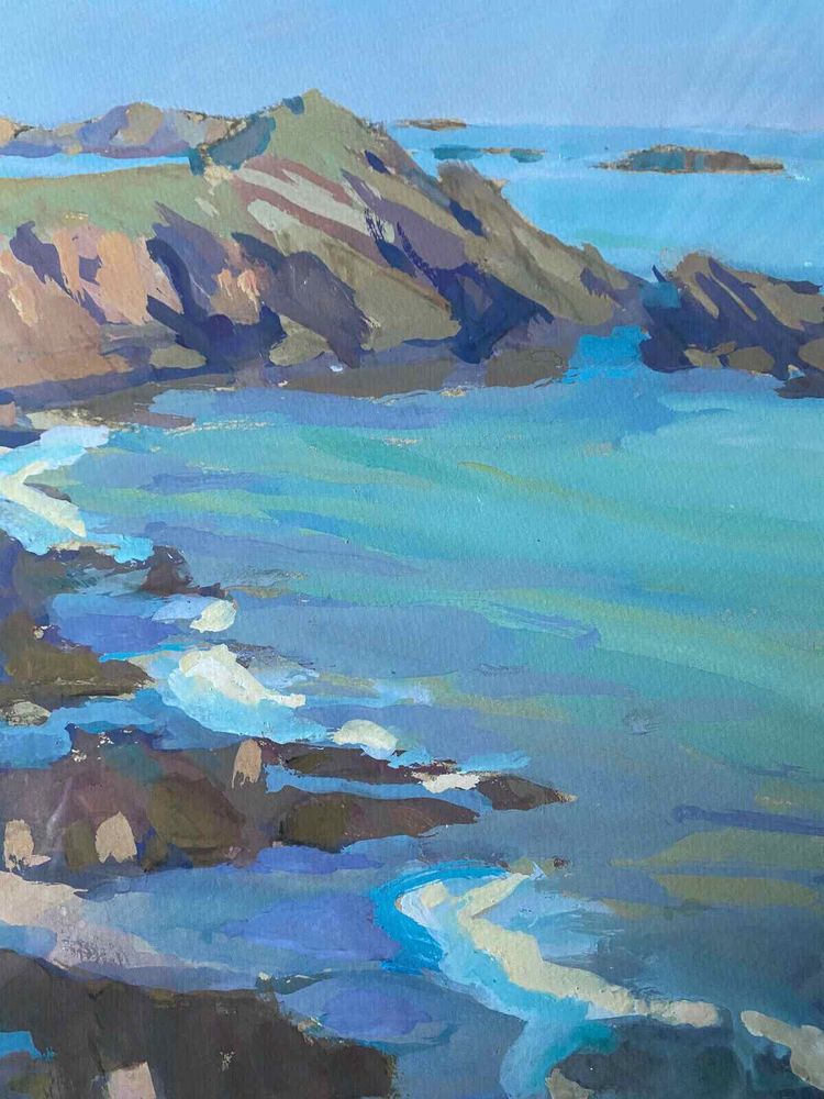 Tableau Marine Signé B. Olive - Bretagne Bord de mer + cadre Montparnasse