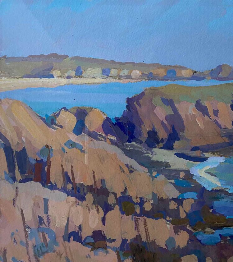 Tableau Marine Signé B. Olive - Bretagne Bord de mer + cadre Montparnasse