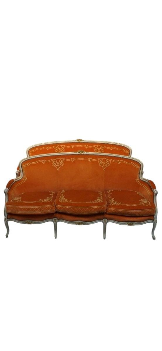 Maison Jansen pair of settees in gold rechampi lacquer