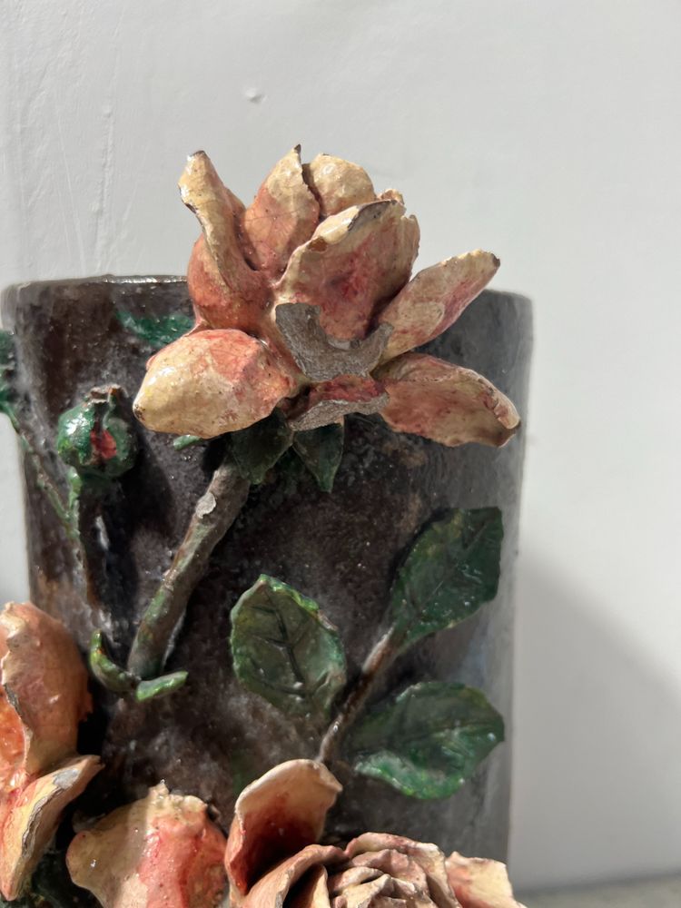 Pair of barbotine tube vases 20th century