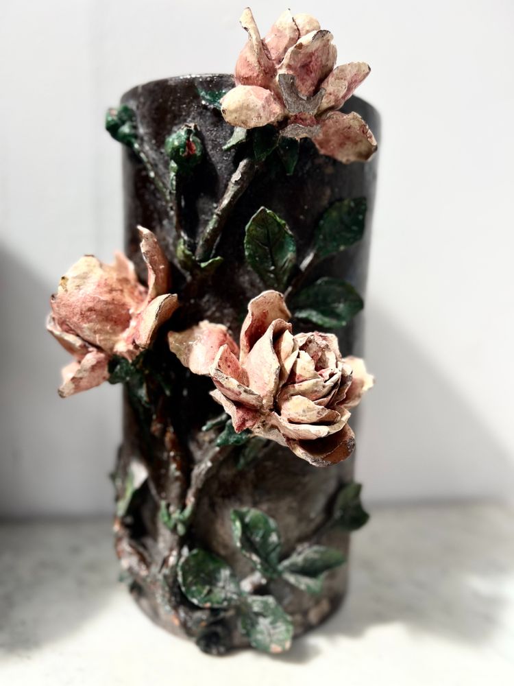 Pair of barbotine tube vases 20th century
