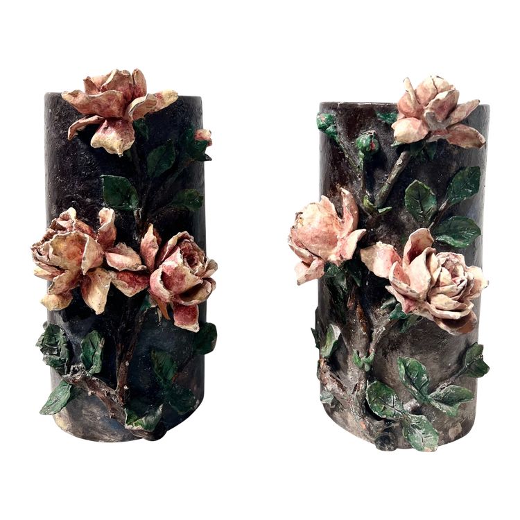 Pair of barbotine tube vases 20th century