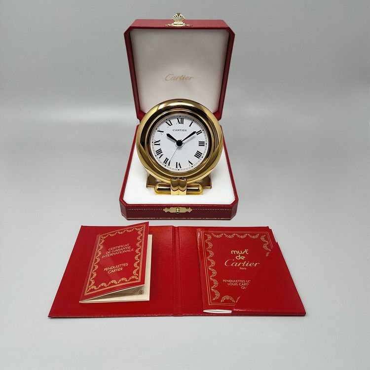 1990s Gorgeous Cartier alarm clock pendulette "Colisee". Made in France