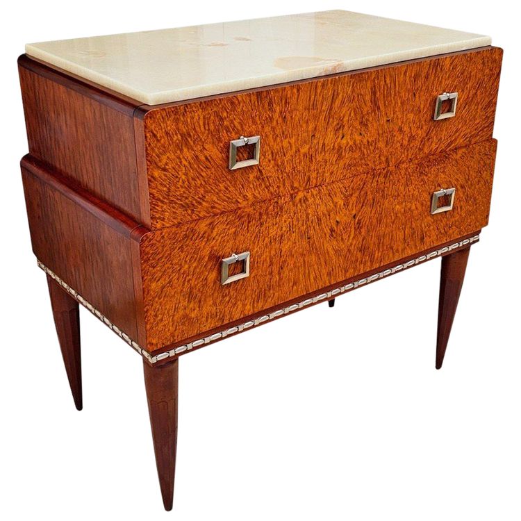 Commode Sauteuse Art Déco, Bois Exotique Et Bronze Argenté