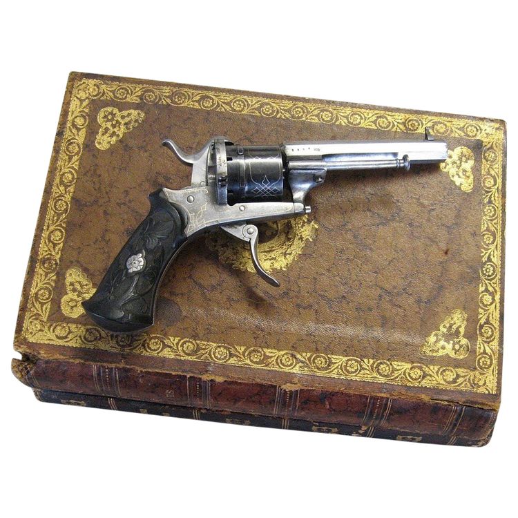 Libro segreto con spilla Revolver tipo Lefaucheux XIXe.