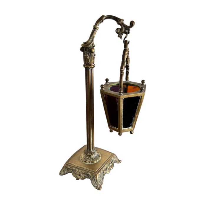Lampe veilleuse en bronze et verres multicolores Restauration XIXe