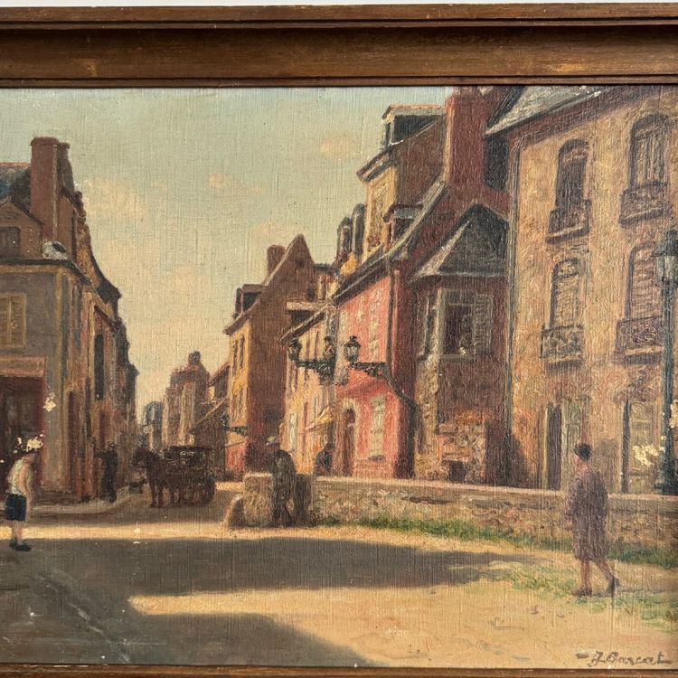 Olio su tela, scena di strada del XX secolo di Jacques Louis Barcat